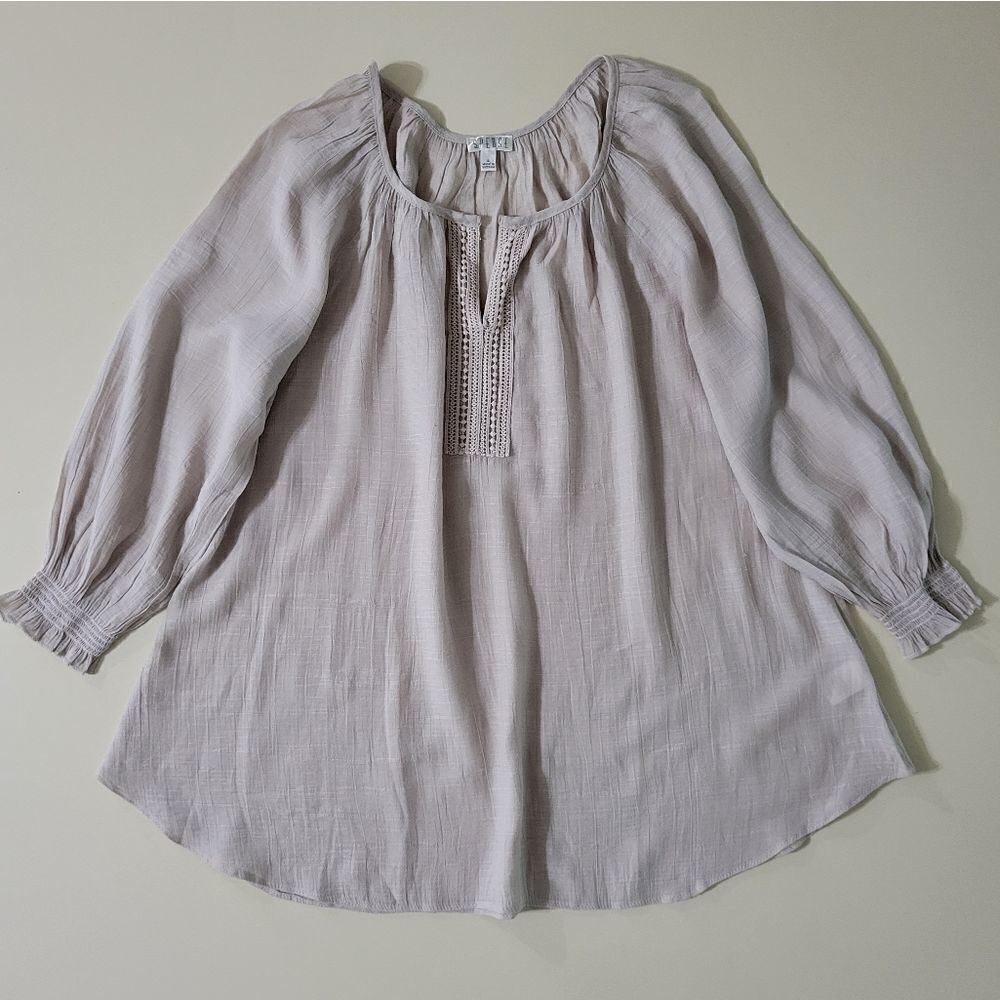 Spense Women's Tan Boho Peasant Blouse